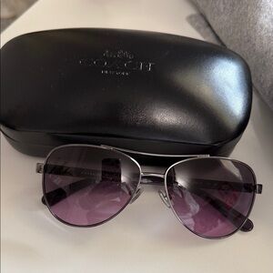 Coach Black and Silver Aviator Sunglasses